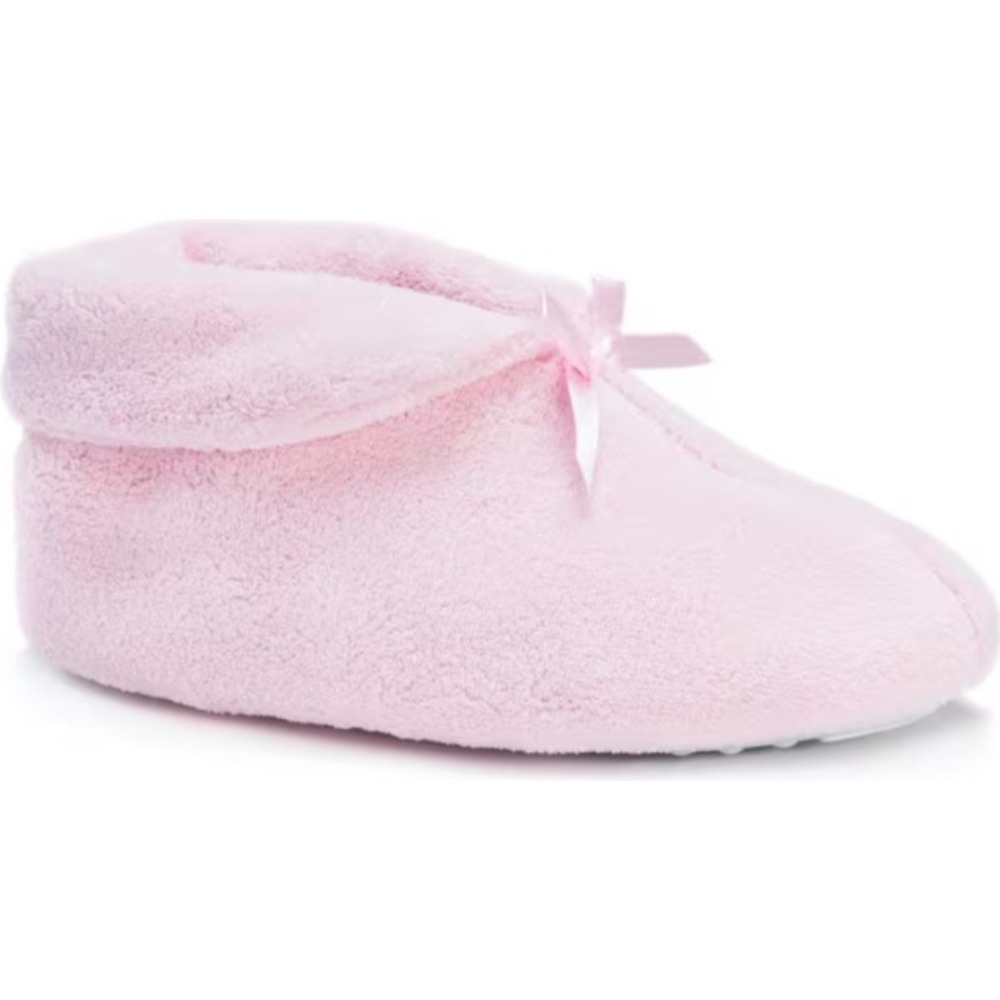 Muk Luks‎ Soft Ones Womens Slipper Booties Pink Faux Fur Bow Medium 6.67-.5 NWT